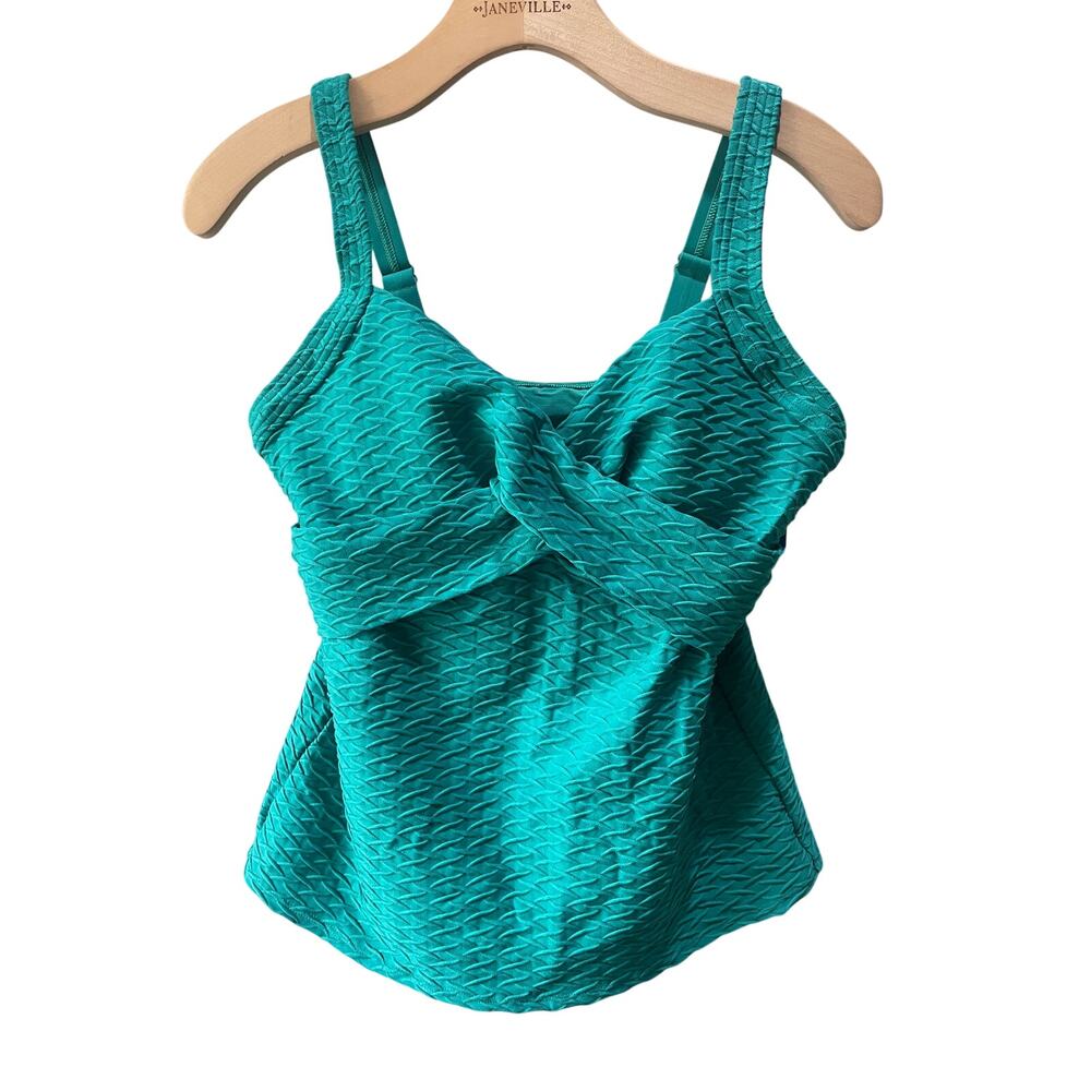 NWT Lands End Sweetheart Wrap Underwire Tankini Swim Top Textured Teal 10 D Cup